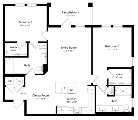 Two Bedroom Floor Plan | 1,249 Sq. Ft. at The Morgan Luxury Apartments in Orlando FL